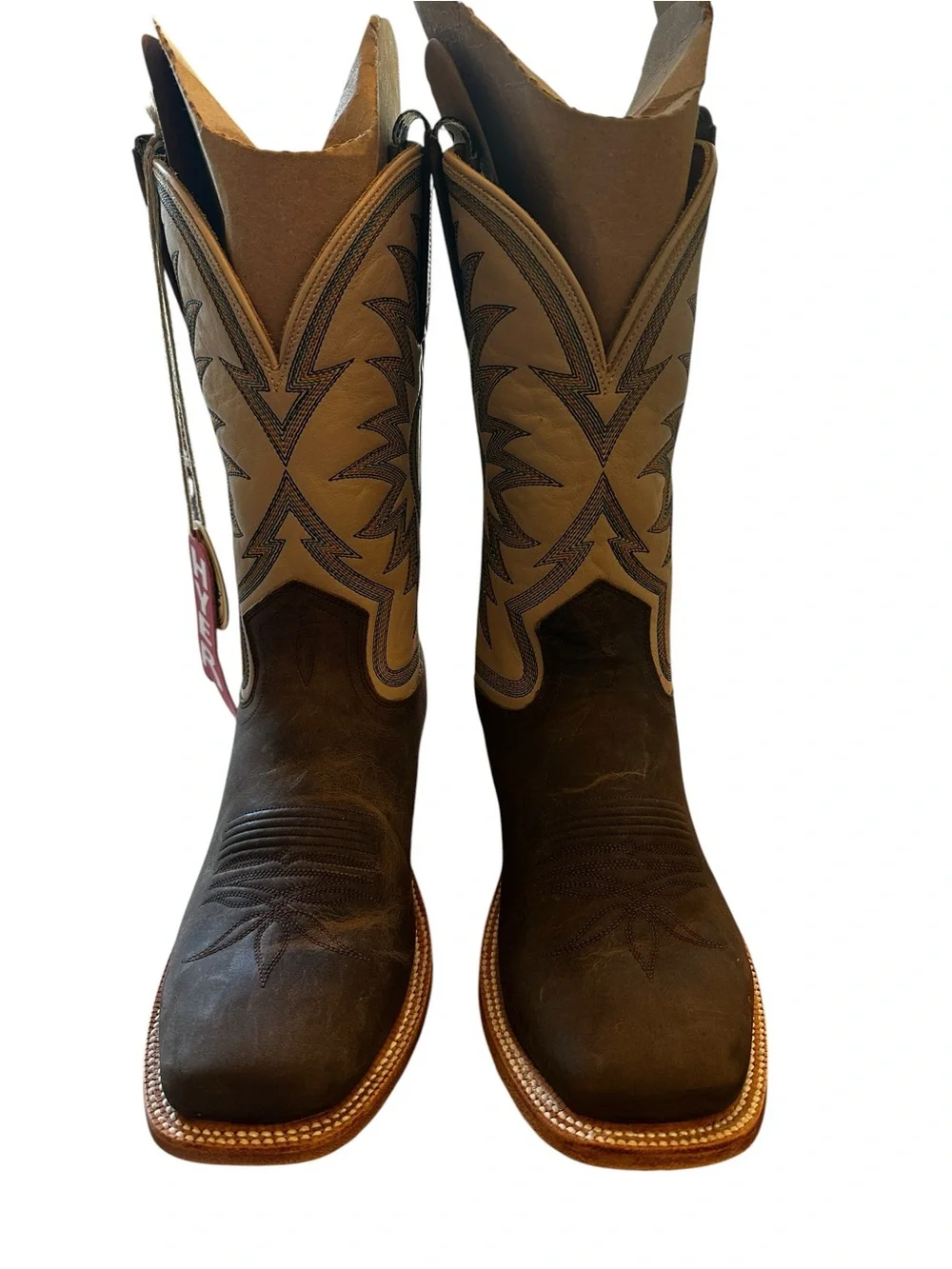 NWT Hyer Le Roy HM11031 Ranch Cowboy Boots Men’s 9.5D Brown Bone Square Toe $369 - Picture 3 of 10